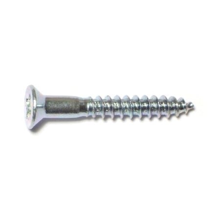 Midwest Fastener Wood Screw, #8, 1-1/4 in, Zinc Plated Steel Flat Head Phillips Drive, 60 PK 62766
